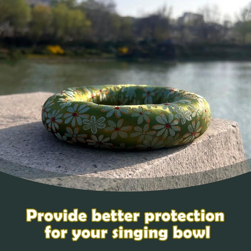 UPCEED Singing Bowl Cushion for Tibetan Singing Bowls, Handmade Silk Brocade Round Cushion Pillow for Sound Healing and Crystal Sound Bowls Accessories(Green,6.7 Inch) - Image 5